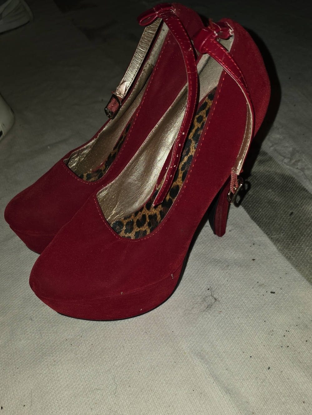 Qupid Red Suede Ankle-Strap Platform Heels